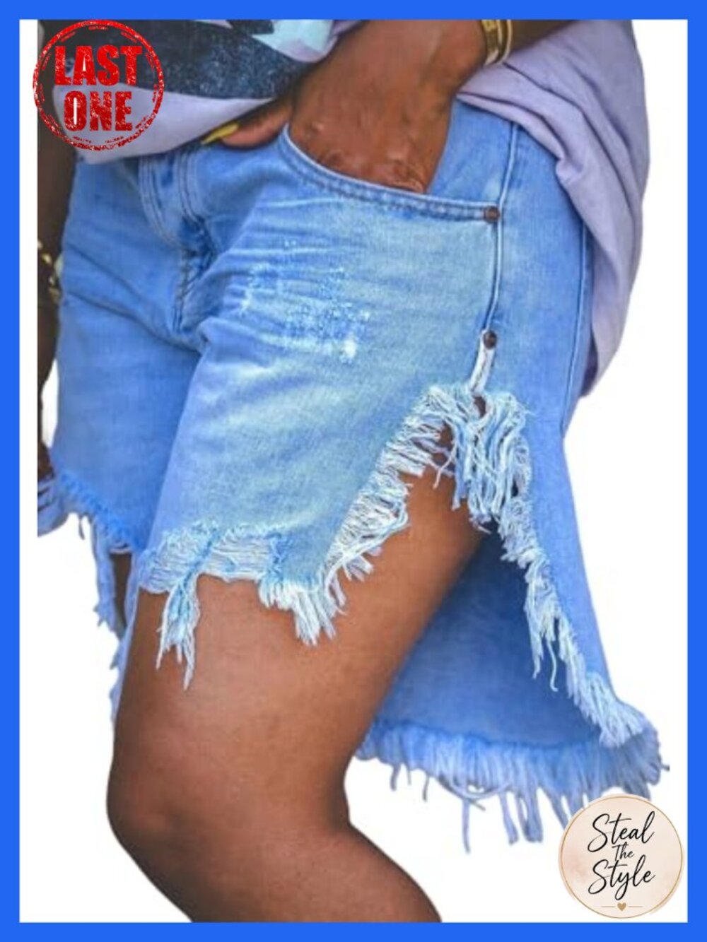 Distressed Jeans Shorts for Women, High Waisted Ripped Denim Long Baggy